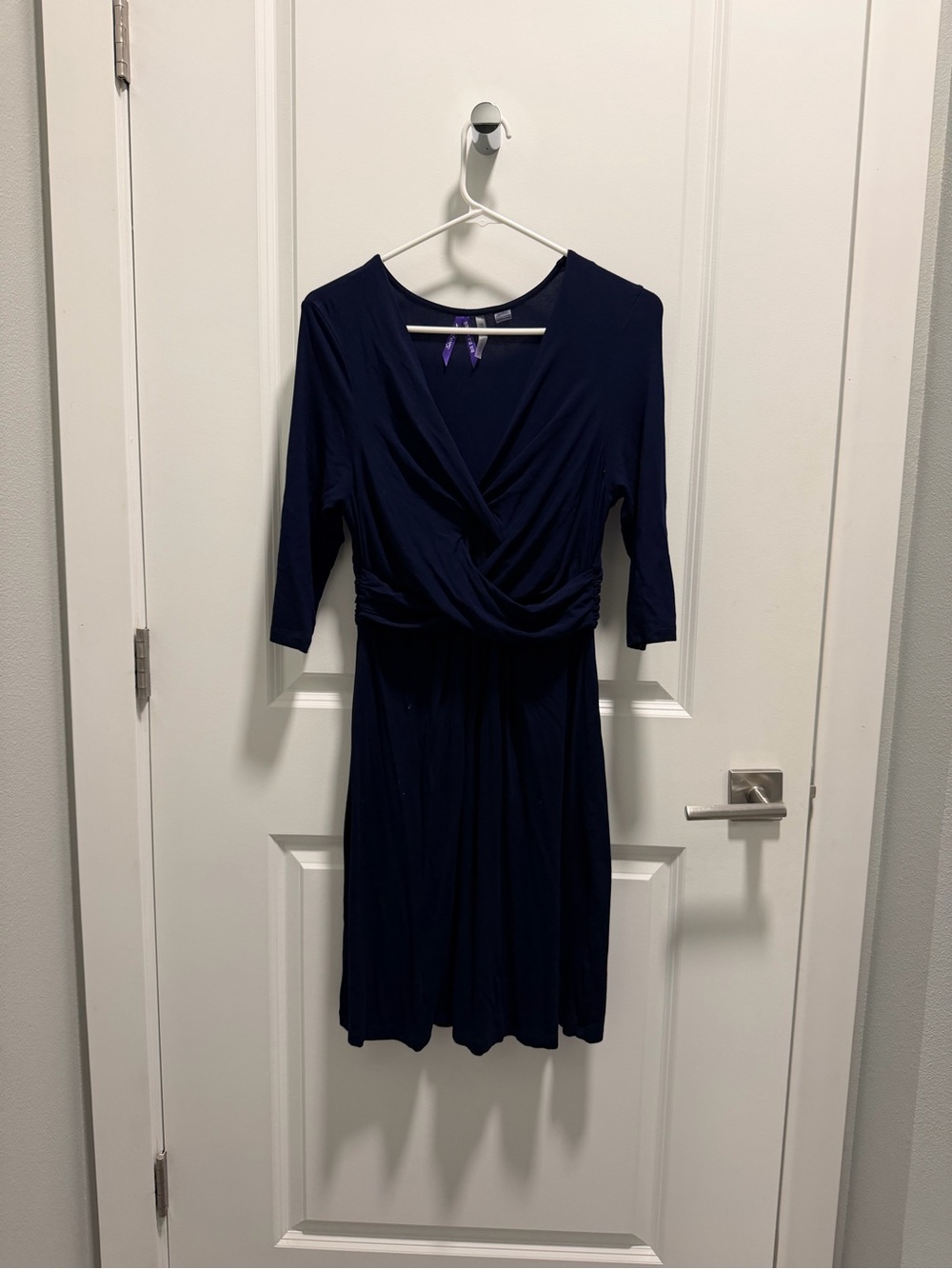 Seraphine Navy Wrap-Style Long Sleeve Maternity Dress